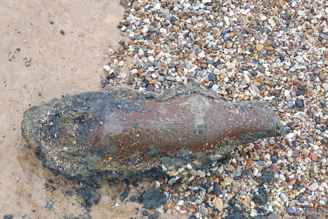 Reports first came in on Monday afternoon but the ordnance was 'well covered by the tide'. Photo: Selsey Coastguard Rescue Team