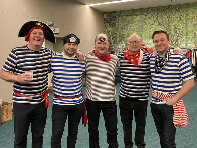 The crew celebrate a successful show