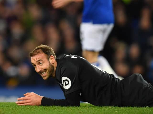 Brighton and Hove Albion striker Glenn Murray came agonisingly close to scoring against Everton at Goodison Park last Saturday