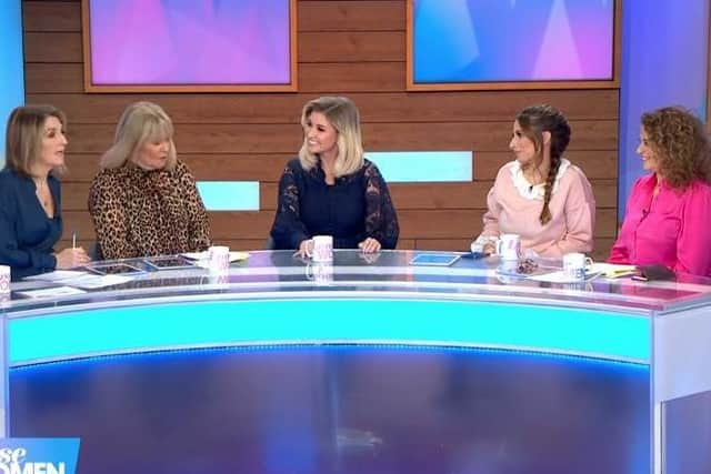 Amy Hart on Loose Women with the panellists this afternoon (December 17). Picture: ITV