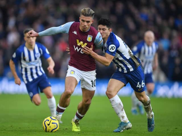Aston Villa's Jack Grealish scored his third goal against Brighton this season with a second half equaliser at the Amex Stadium