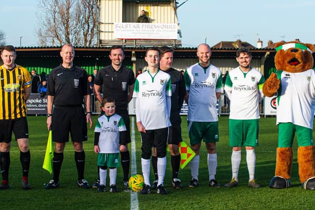 Harry joins the officials, captains and other mascots pre-match / Picture: Tommy McMillan