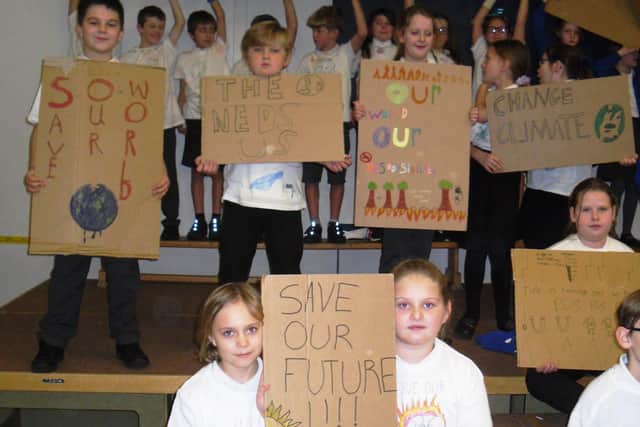 Durrington Junior School pupils designed their own climate change t-shirts to wear on a protest march around the school