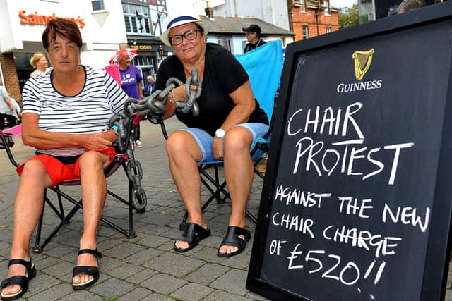 A tables and chairs protest held last summer against the county council charges. Pic Steve Robards. SR1921461 SUS-190828-192751001