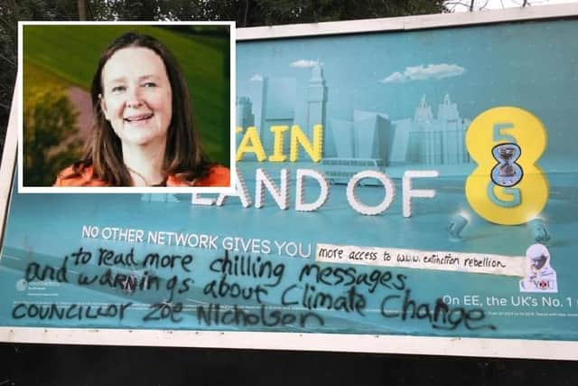 Zoe Nicholson, leader of Lewes District Council, and the billboard message