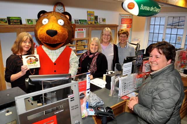 Postman Bear with Julia Donaldson at Steyning Store and Post Office. Picture: Steve Robards SR20020101