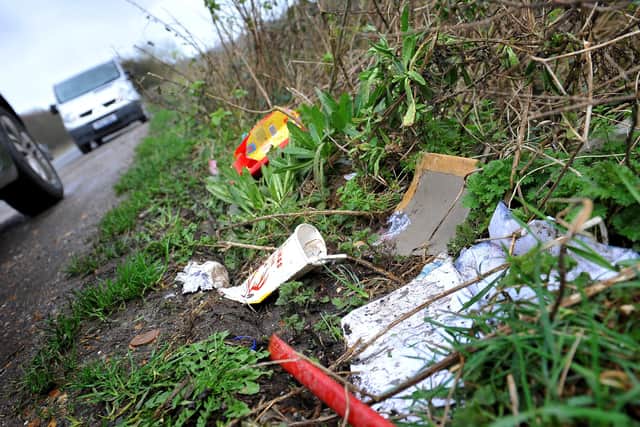 Litter along the A283 between the flyover roundabout and the cement works
