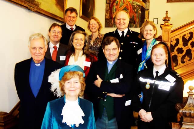 High Sheriff of West Sussex Mrs Davina Irwin-Clark with guest speaker Jonathan Aitken, Harry and Pip Goring, Dr Timothy Fooks, Mrs Sarah Fooks, Chief Constable Giles York, Mrs Sally York, High Sheriff's chaplain the Rev Peter Irwin-Clark and the High Sheriff's police cadet Natasha Clear