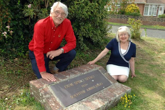 Mary and Bev Taylor with the original plaque in Chaucer Avenue. Picture: Malcolm McCluskey L29073H9