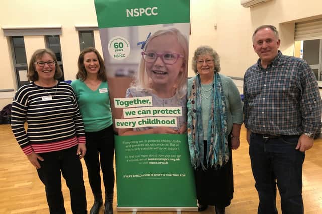 Broadwater District NSPCC representatives Katy Henwood, Carole Naunton and William Naunton with Rosemary Hannam, secretary of the South and Mid Sussex Branch NSPCC, third left