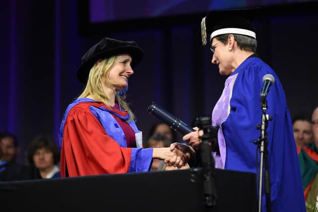 Children's laureate Cressida Cowell receives an honorary doctorate from the University of Brighton. Photograph: Simon Dack