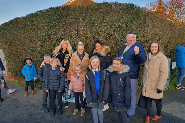 Councillors and parents outside the Thomas A Becket junior school in Worthing