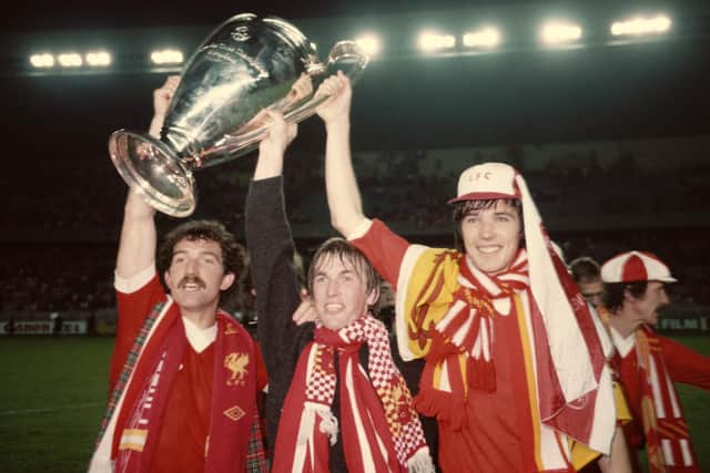 Graeme Souness celebrates Liverpool's 1981 European Cup triumph with Kenny Dalglish and Alan Hansen / Picture: Getty