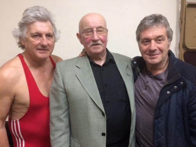 Barry Cooper (left) pictured with Steve Grey (right) and former wrestler Ivan Keemar.
