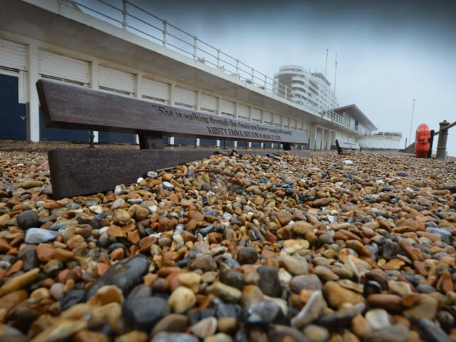 Shingle from Marina Beach covering the promanade, St Leonards, after the recent high winds. SUS-200216-104310001