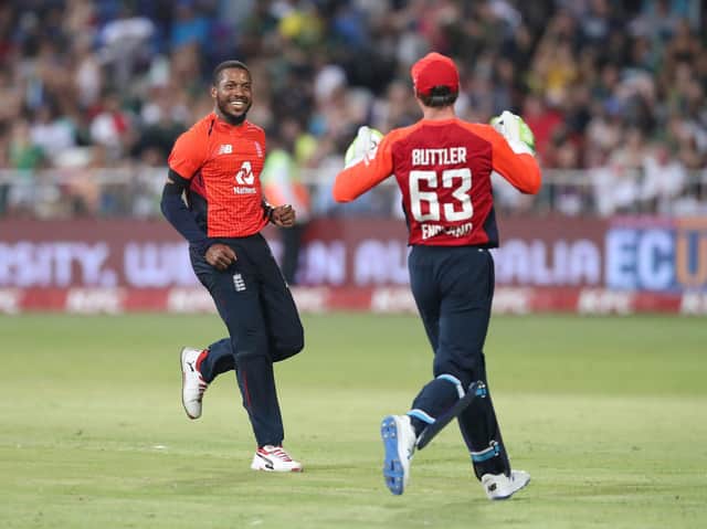 Chris Jordan celebrates a wicket in the second IT20 match v South Africa / Picture: Getty