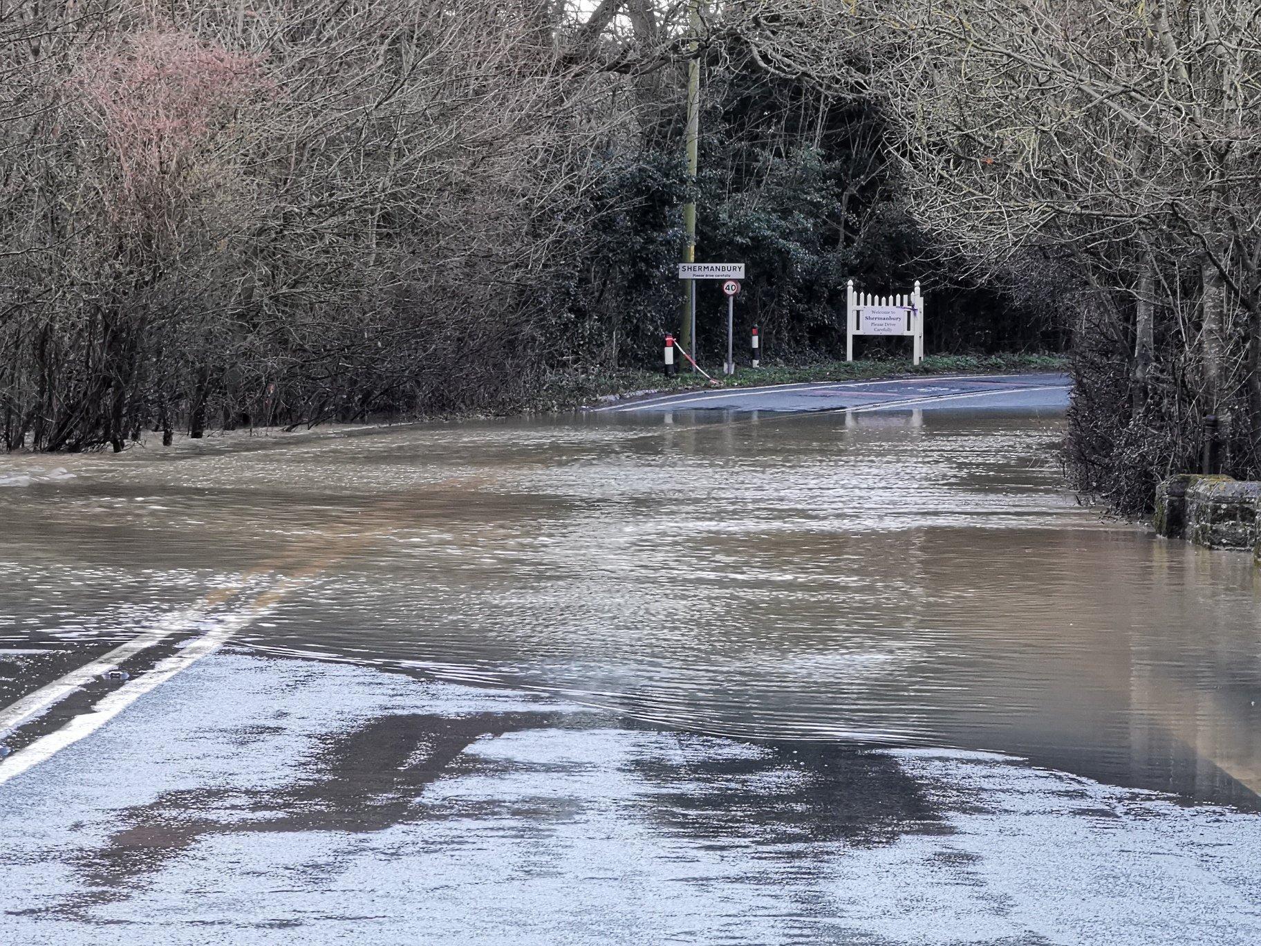 Flooding in Shermanbury. Photo by Adrian Woolley