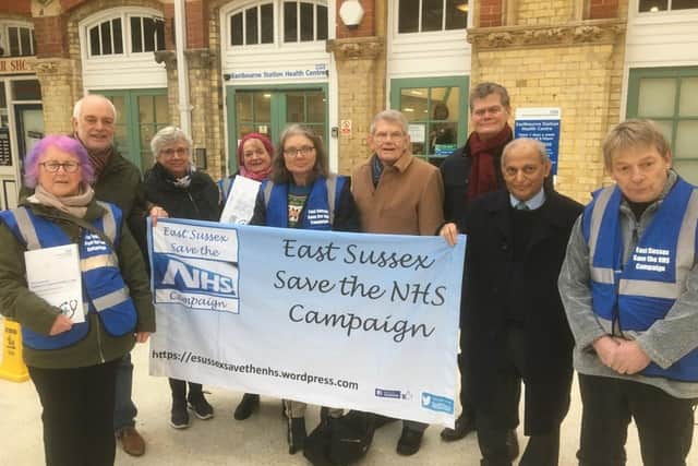 East Sussex Save the NHS are protesting against the planned closure of the walk-in health centre in Eastbourne station