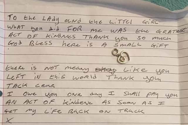 The note Chris left for Sophie and the pendant