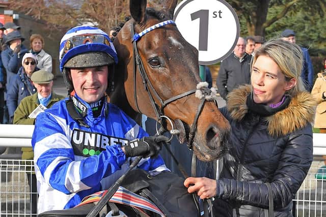 Nico de Boinville with William Henry after their win in the National Spirit Hurdle / Picture: Malcolm Wells