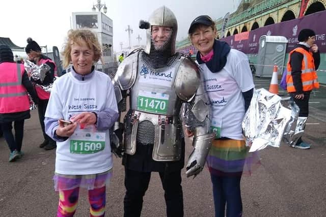 Mary Crabb, Rob Holmes, and Linda James after completing the Brighton Half Marathon together lJqBr-0A7BksZW7HKZ-u