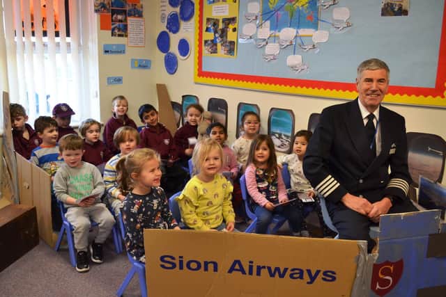 The highlight of Our Lady of Sion Nursery's travel topic was a visit from a British Airways pilot