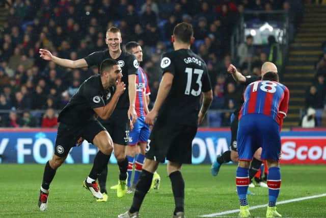 Neal Maupay celebrates his goal at Crystal Palace during the 1-1 draw last December