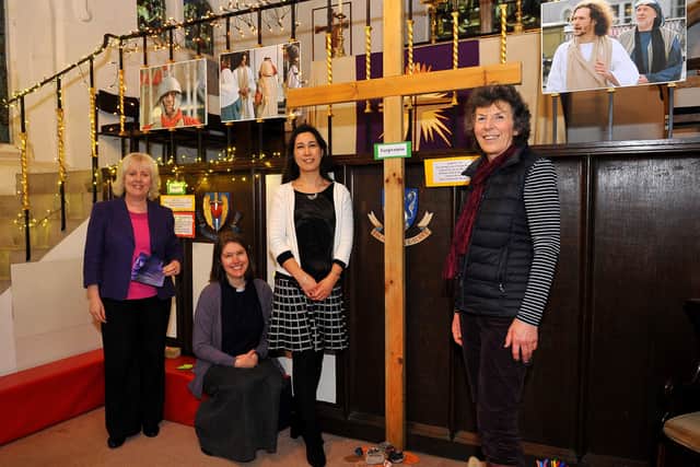 New interactive prayer chapel for Horsham's passion play. Pictured are Rosemary Couchman, Vicar Lisa Barnett, Sarah Holloway, and  Sarah White. Pic Steve Robards SR2002262 SUS-200226-121208001
