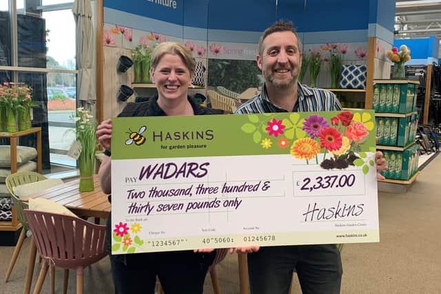 Sophia Wilks, fundraising and volunteer co-ordinator at Wadars Animal Rescue, with Mark Lephard, assistant general manager of Haskins Roundstone Garden Centre