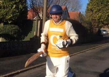 Andrew Spencer, 33, raised money for Chestnut Tree House by running the Brighton Half Marathon in full cricket gear
