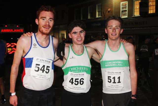 The first three home in the opening night's A race in Chichester - winner Liam Dunne is in the centre / Picture: Derek Martin
