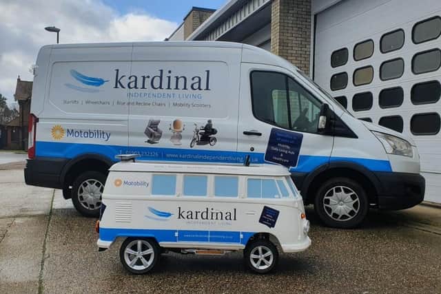 The finished mobility scooter, produced by Kardinal Independent Living in Worthing