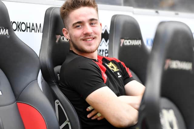 Alfie Jones, pictured here during his time with MK Dons, was due to join Shoreham on a one month loan before it was rejected.