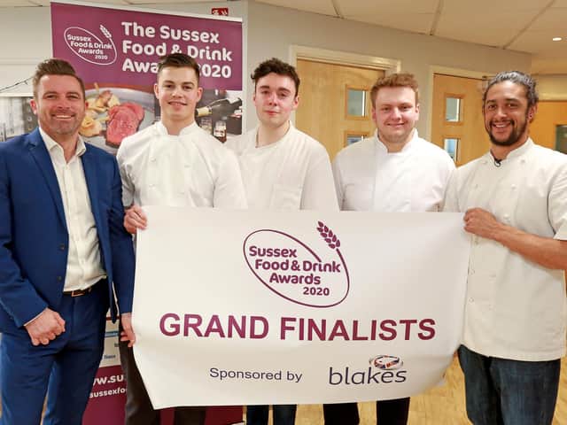 Judges, Ben Milford (far left) and Matt Gillan (far right) with the Sussex Young Chef of the Year Grand Finalists 2020 - Freddie Innes, Dan Ibbotson and Tom Thwaites