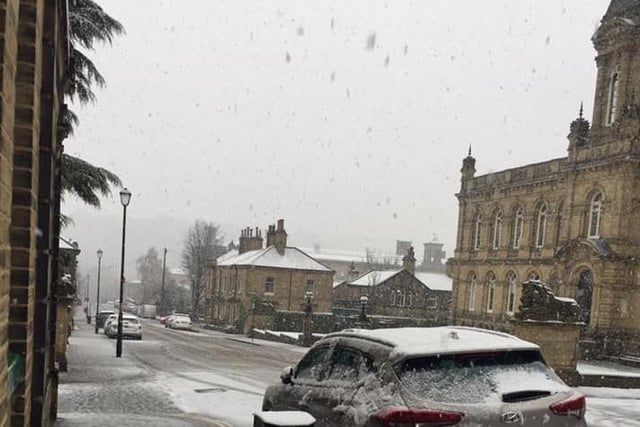 The snow in Saltaire, Bradford, turned quickly to slush [Image credit: Grenville and Lesley Barrett via Facebook]