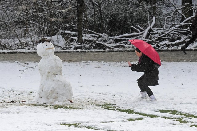 One woman headed to Roundhay Park and took a photo of her snowman creation.