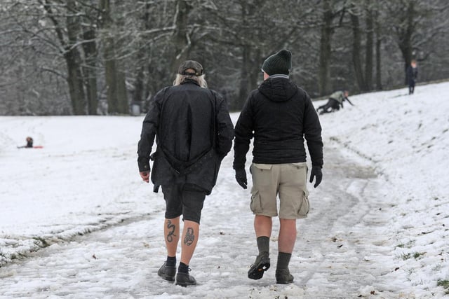 Some people are braver than others - and these two men in their shorts are certainly two of them!