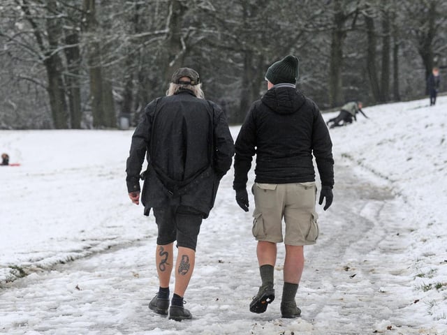 Some people are braver than others - and these two men in their shorts are certainly two of them!