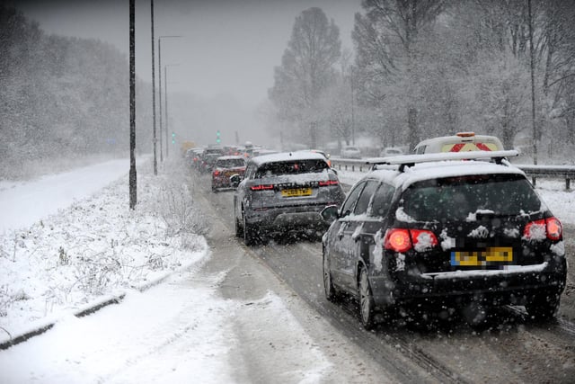 Perhaps less fun was the traffic issues caused by this snow. Photographer Steve Riding captured this traffic queue on Leeds Ring Road at Moortown.