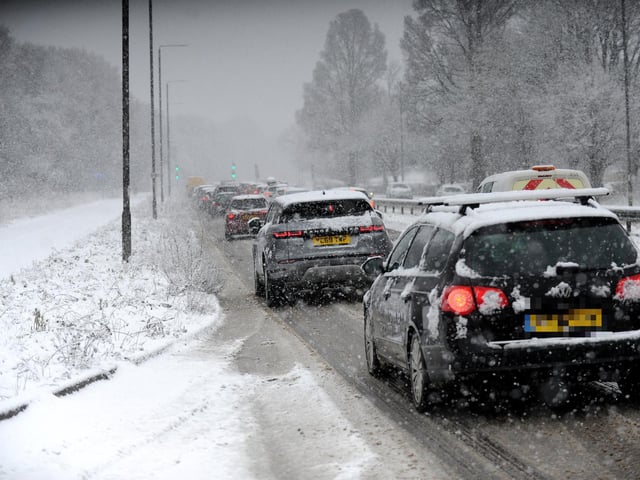 Perhaps less fun was the traffic issues caused by this snow. Photographer Steve Riding captured this traffic queue on Leeds Ring Road at Moortown.