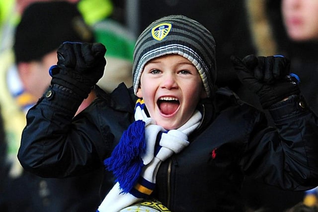 A young Leeds United fan shows his passion in the stands during the FA Cup, Fourth Round match at Elland Road, Leeds. PRESS ASSOCIATION