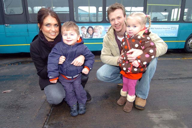 Thomas and Isabel Corbett, of Pontefract, who appeared on bus adverts promoting services to Pontefract Hospital. Pictured with mum Kathryn and dad Matthew.