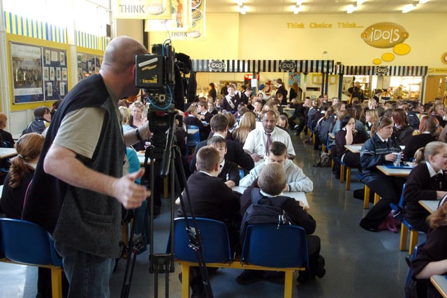 Filming for a DVD of healthy school meals at Airedale High School, Castleford.
