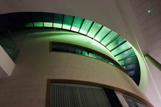 Midhurst Rother College turned the turret on its roof green to show its support for St John Ambulance