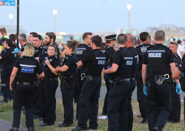 A heavy police presence at Hove Lawns responding to a mass gathering last week