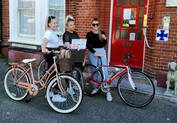 Care staff Yana Roger, Tegan Shield, and Ellie May Johnson organised a sponsored bike ride to raise money for the iPads
