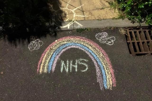 The chalk drawing by William Fuller's daughters, thanking the NHS