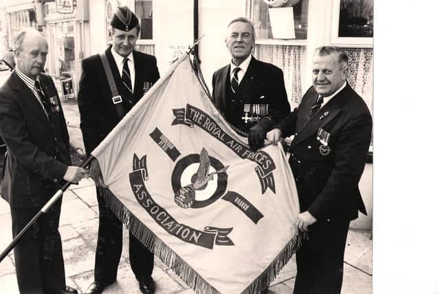 Gerald White, second left, with Shoreham RAFA branch members Alan Mills, Captain Guy Meadows and Bert Sallis in 1985