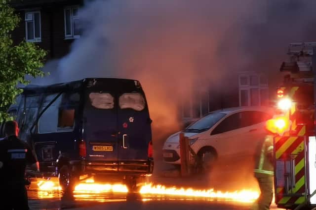 Emergency services were called to a van fire in Eastbourne this morning. Picture: supplied
