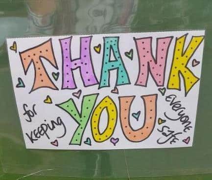 Dustbins have been decorated with messages of thanks for refuse collectors